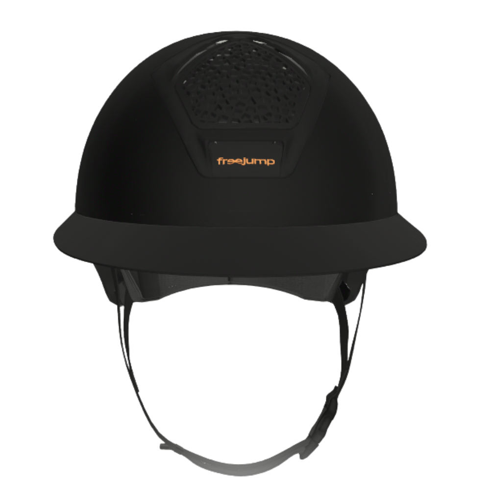 Freejump Vorono Reithelm Carbon Fullblack mit breitem Visier in Matt, ohne Schläfenschutz
