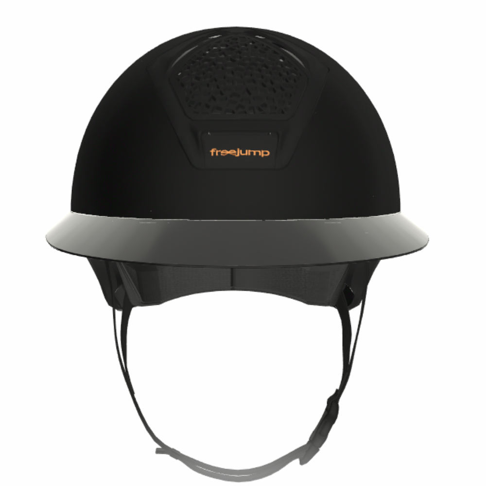 Freejump Vorono Reithelm Carbon Fullblack mit breitem Visier in Glossy, ohne Schläfenschutz