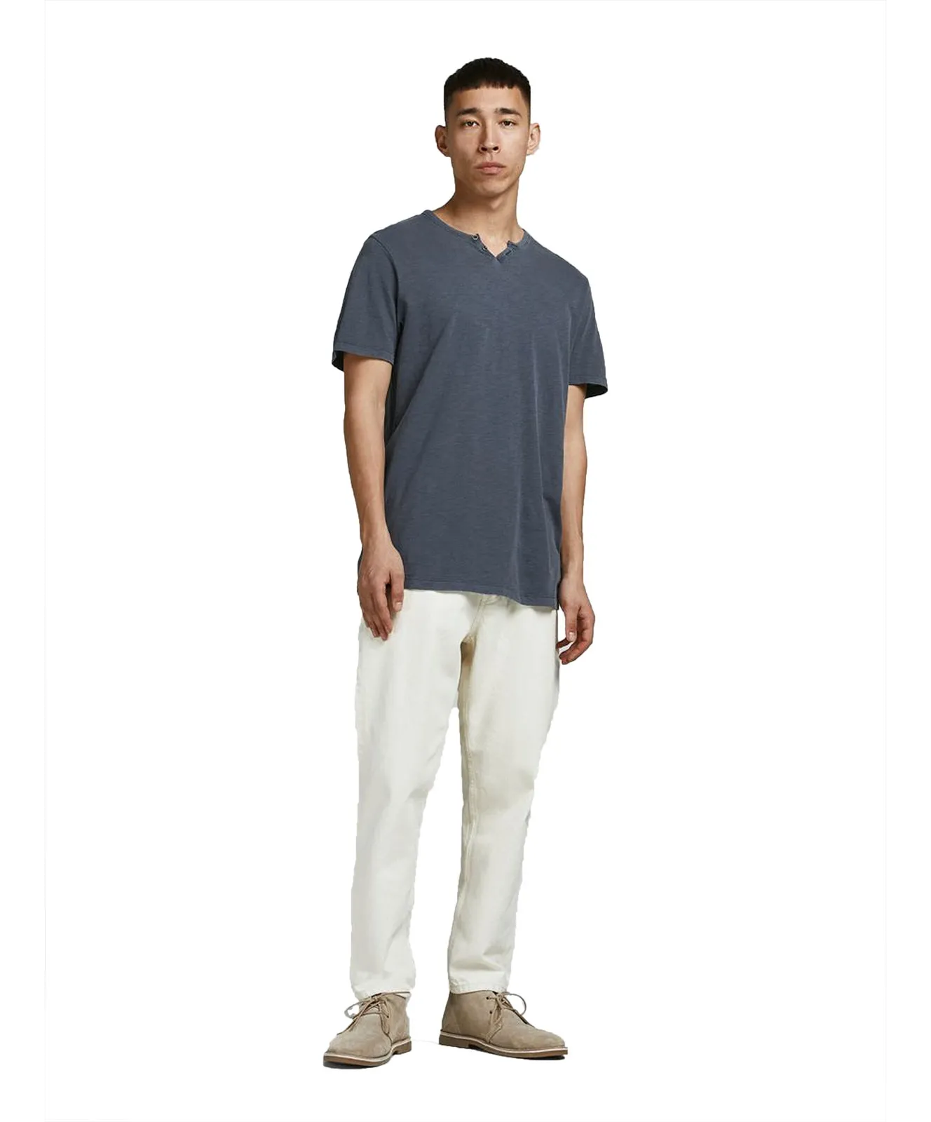 Jack & Jones T-Shirt Split Neck Tee in Navy Blue