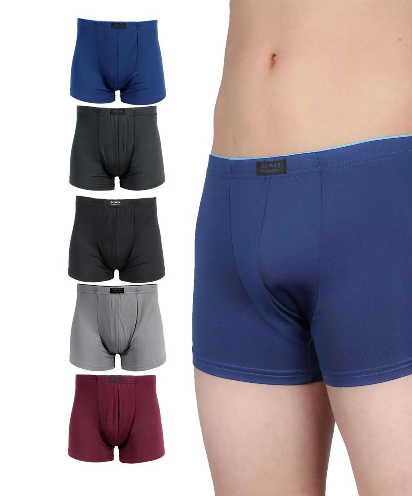 7Days Bodywear Herren Boxershorts (5 Stück) in diversen Unifarbtönen