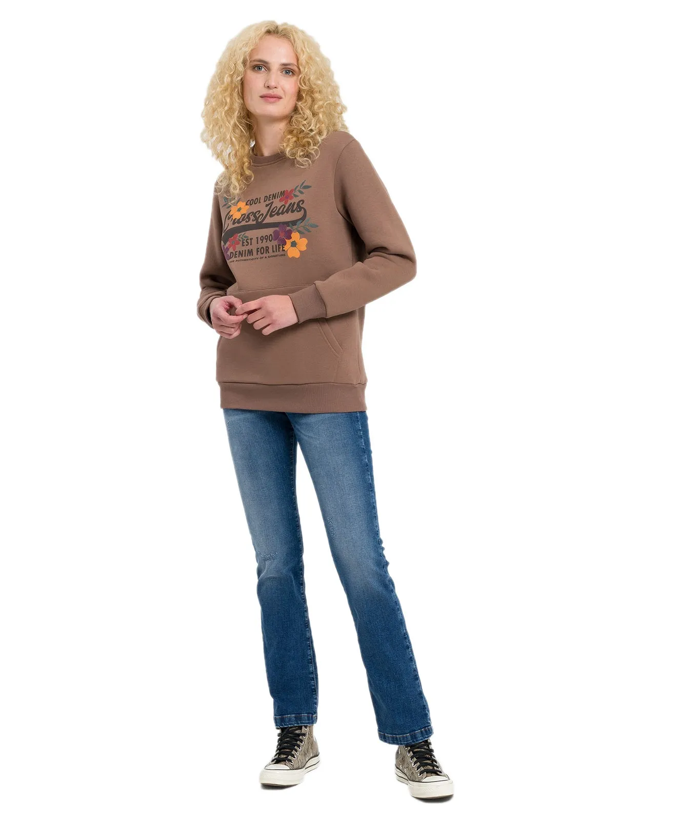 Cross Bootcut Jeans Lauren in Mid Blue Scratched