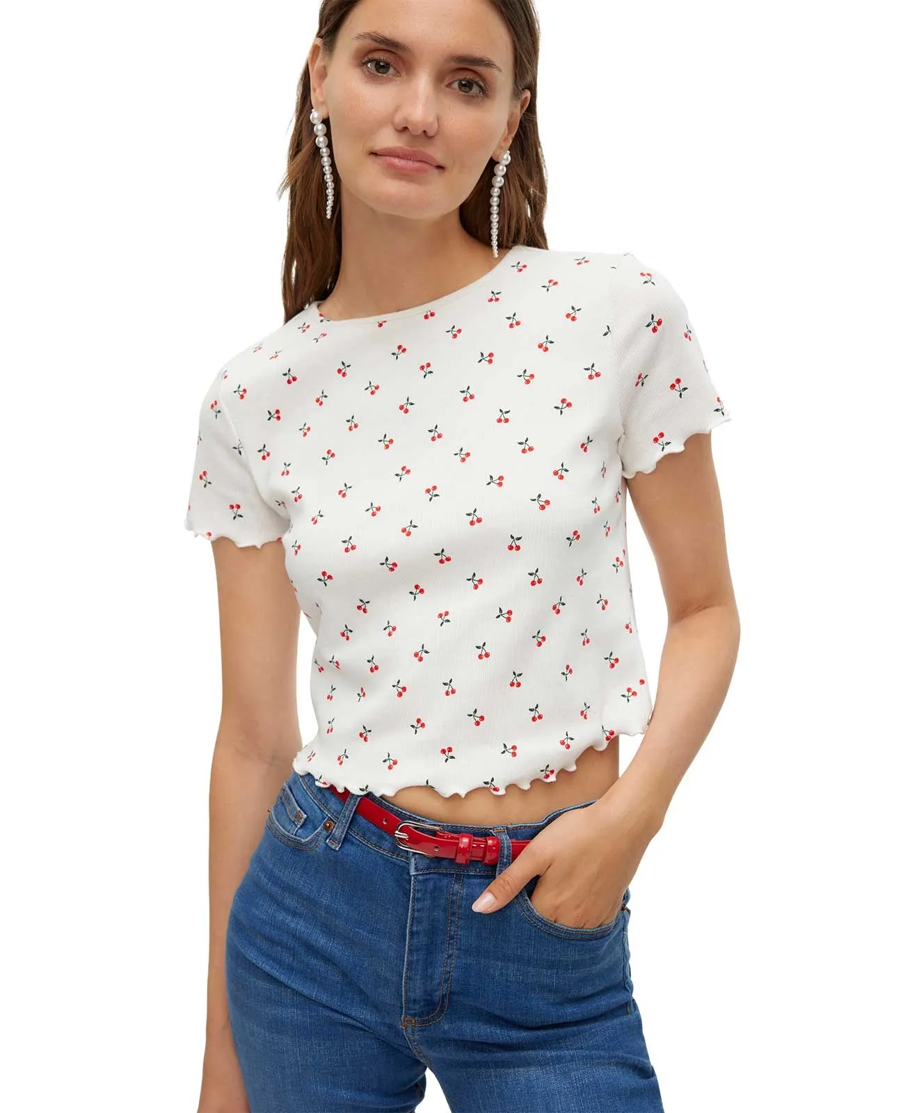 Vero Moda Blusenshirt Harry in Snow White Dark Red Cherry