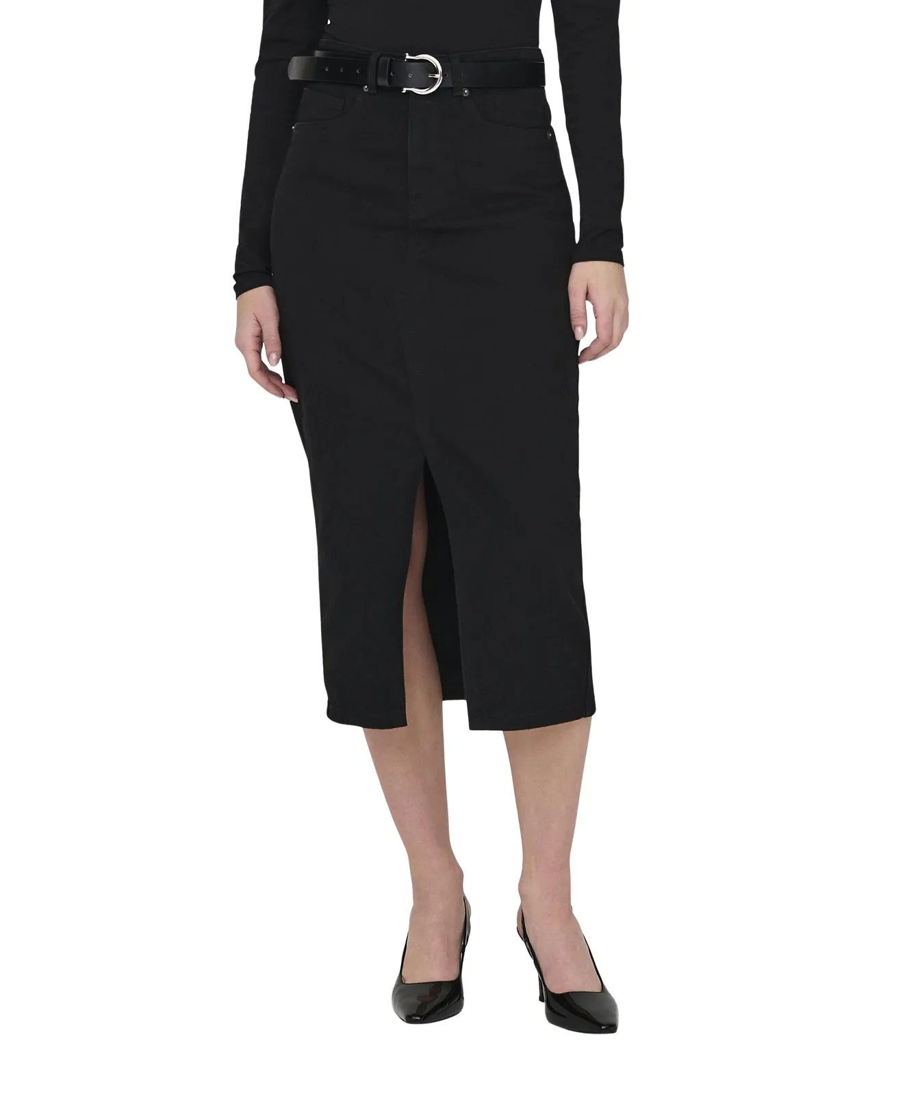 ONLY Jeansrock Siri in Schwarz mit Midi-Länge