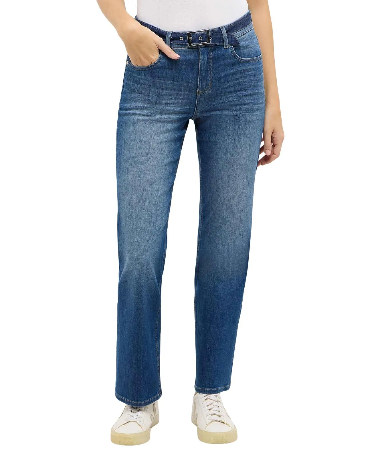 Angels Jeans Lara Straight mit Gürtel in Mittelblau