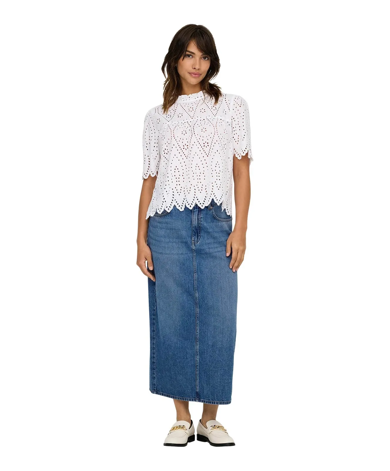 ONLY Jeansrock Midi in Mittelblau mit Rückenschlitz