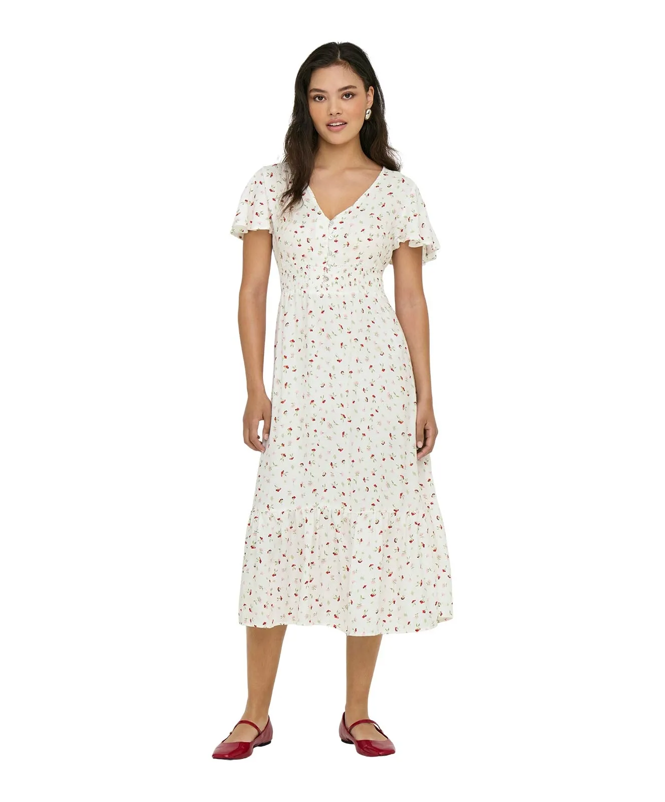 Only Maxikleid in Cremeweiß mit romantischen Landhausstil