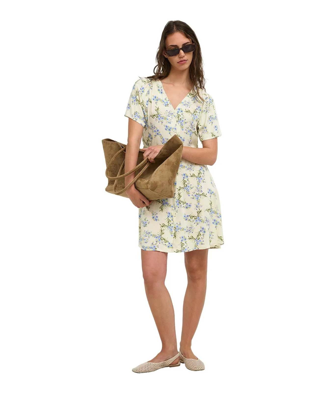 Only Sommerkleid Evida in Blumen Muster mit V-Auschnitt