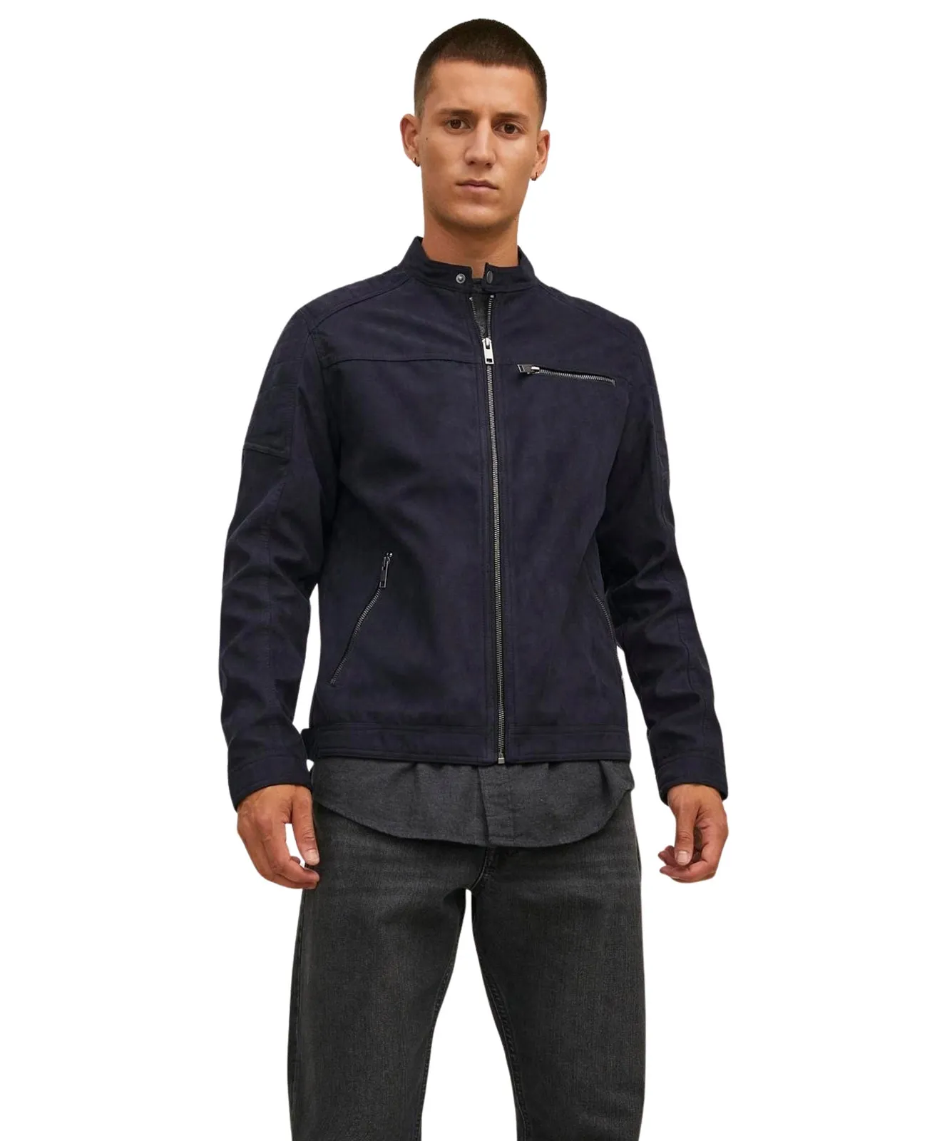 Jack & Jones Lederjacke Rocky in Jet Black Fake