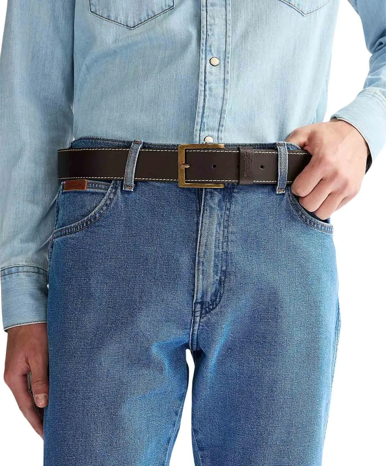 Wrangler Ledergürtel Metal Loop in Brown