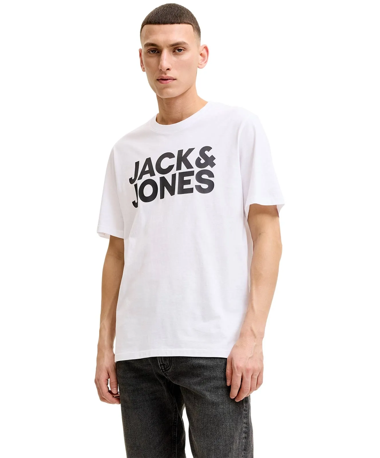 Jack & Jones Logoshirt Corp Logo Tee in White Slim