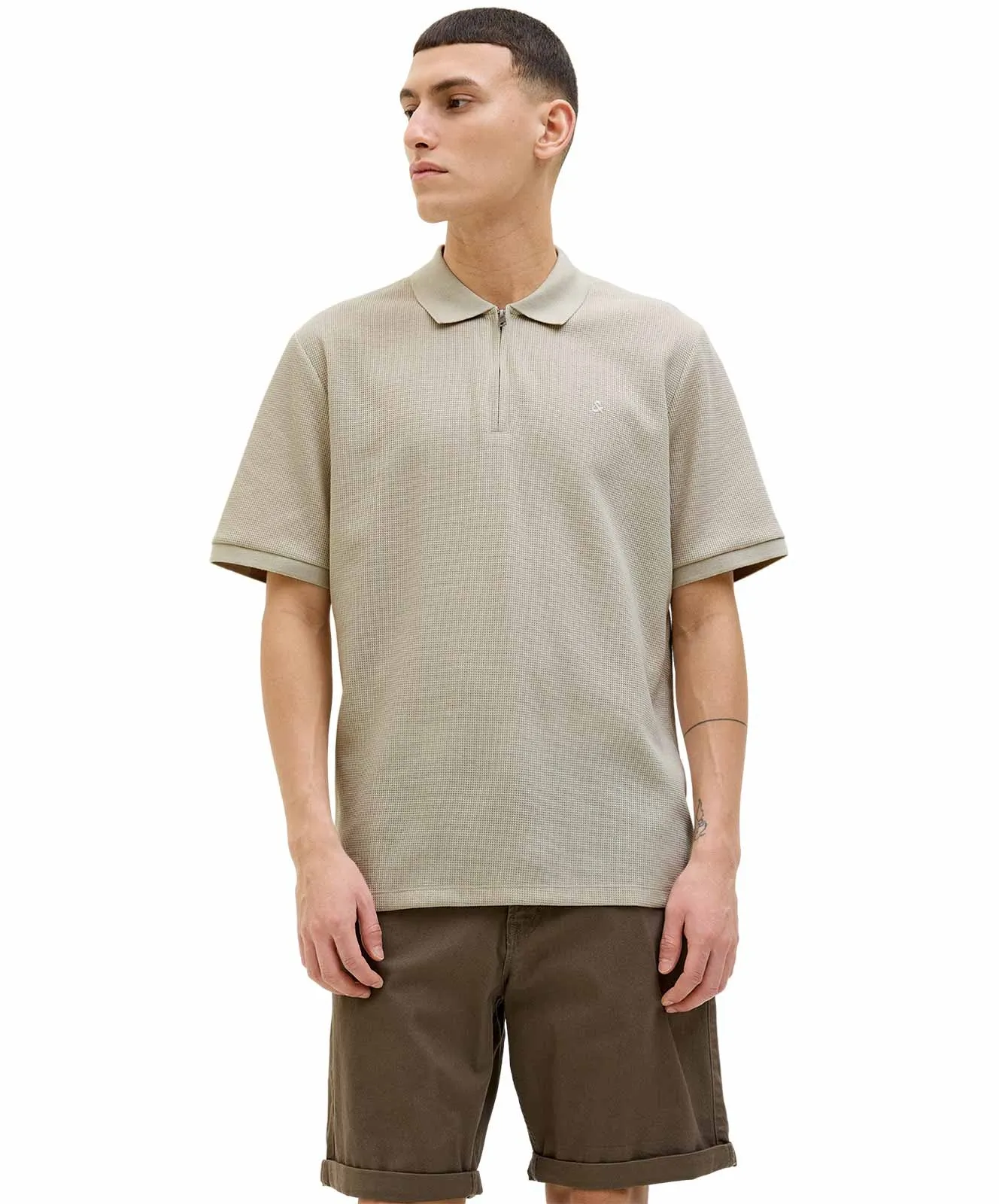 Jack & Jones Poloshirt Austin Zip in Moonbeam Classic