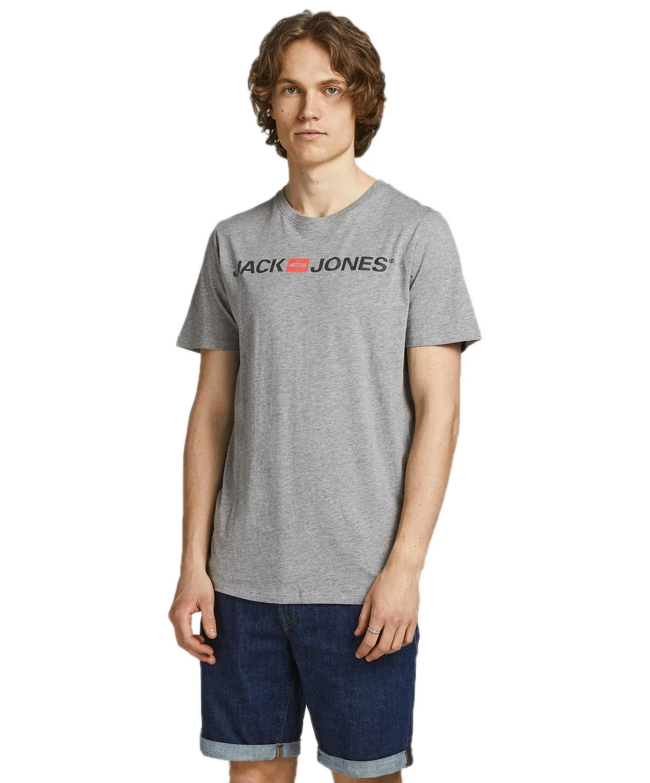 Jack & Jones Logoshirt Corp Logo Tee in Light Grey Melange