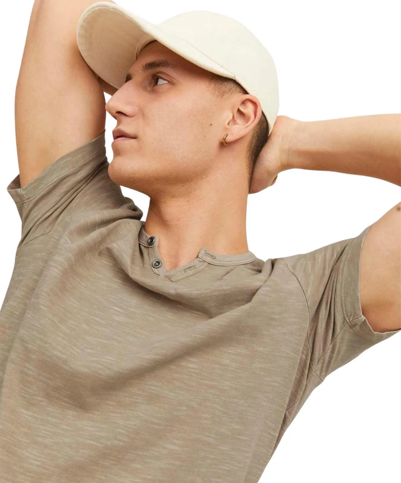 Jack & Jones T-Shirt Split Neck Tee in Crockery