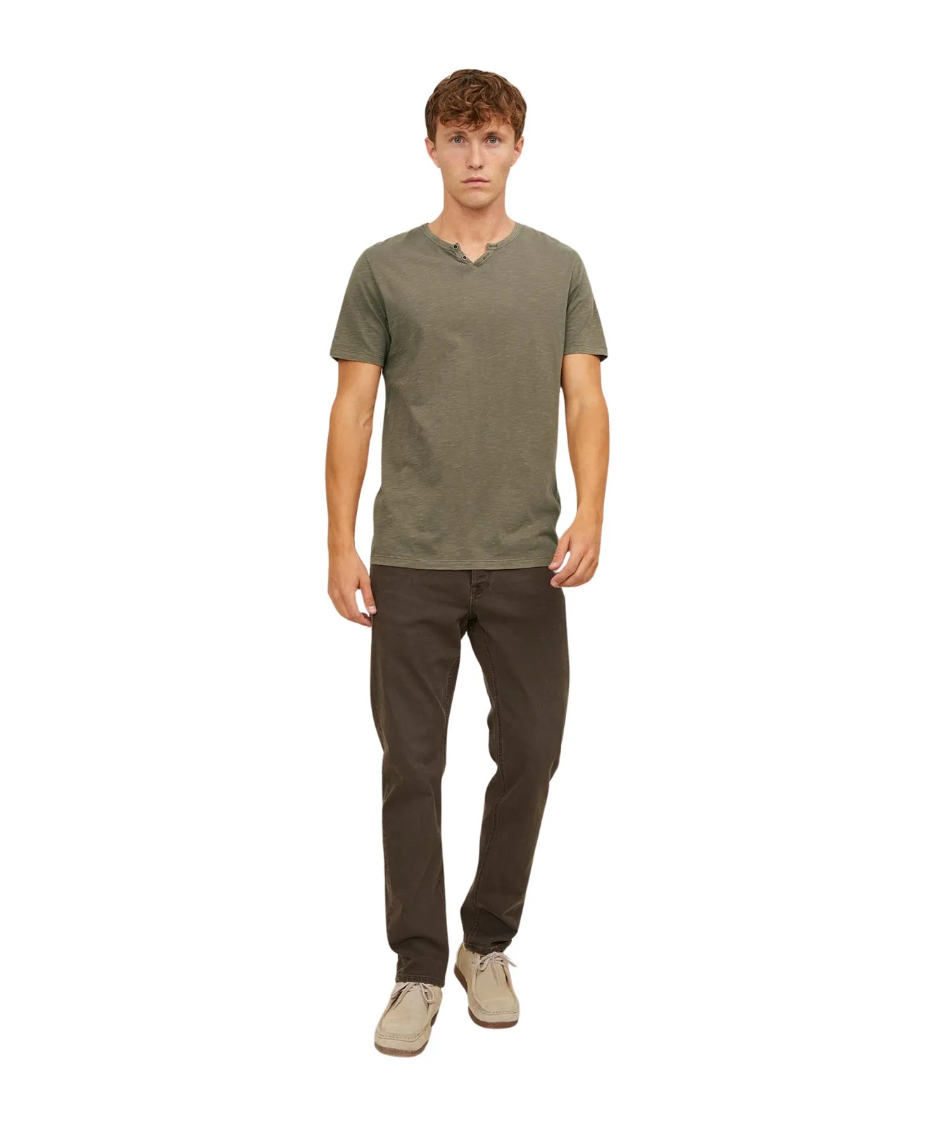 Jack & Jones T-Shirt Split Neck Tee in Dusky Green