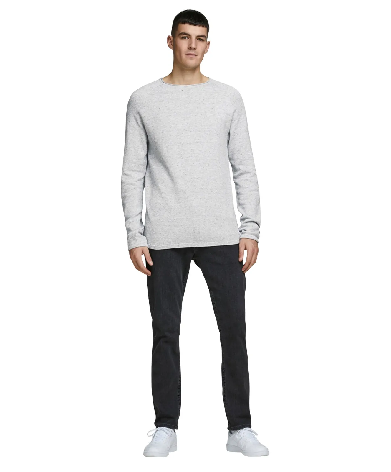 Jack & Jones Strickpullover Hill Knit Crew Neck in Light Grey Melange