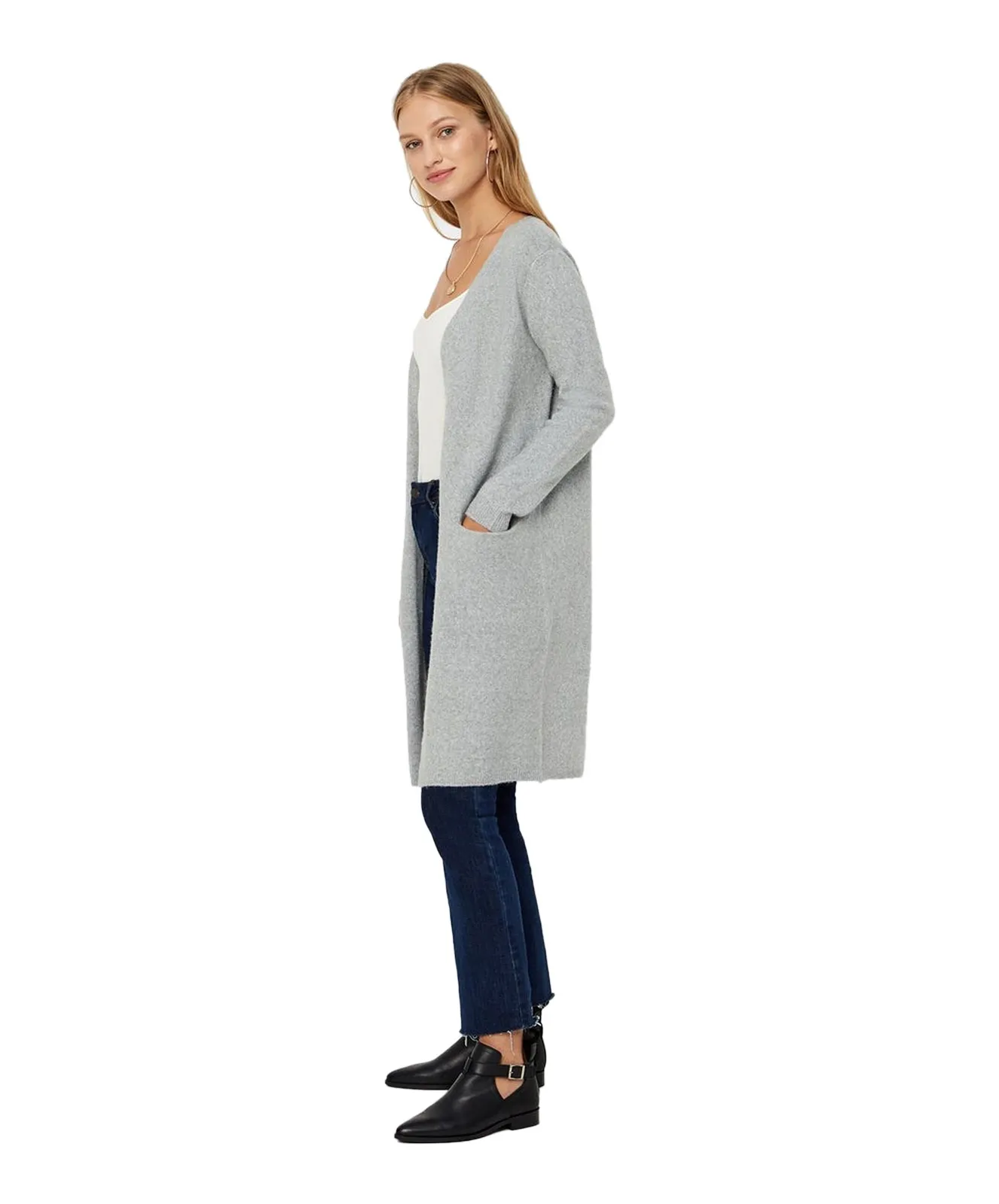 Vero Moda Strickjacke Long Cardigan Doffy in Light Grey Melange