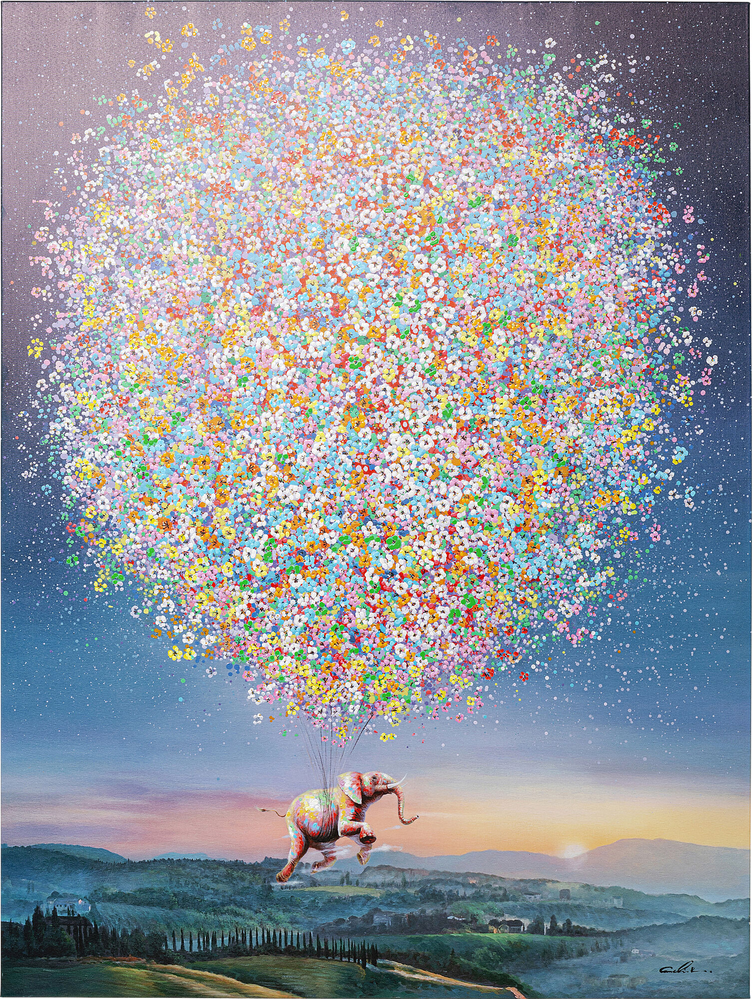 Leinwandbild Flying Elephant At Night 120x160cm