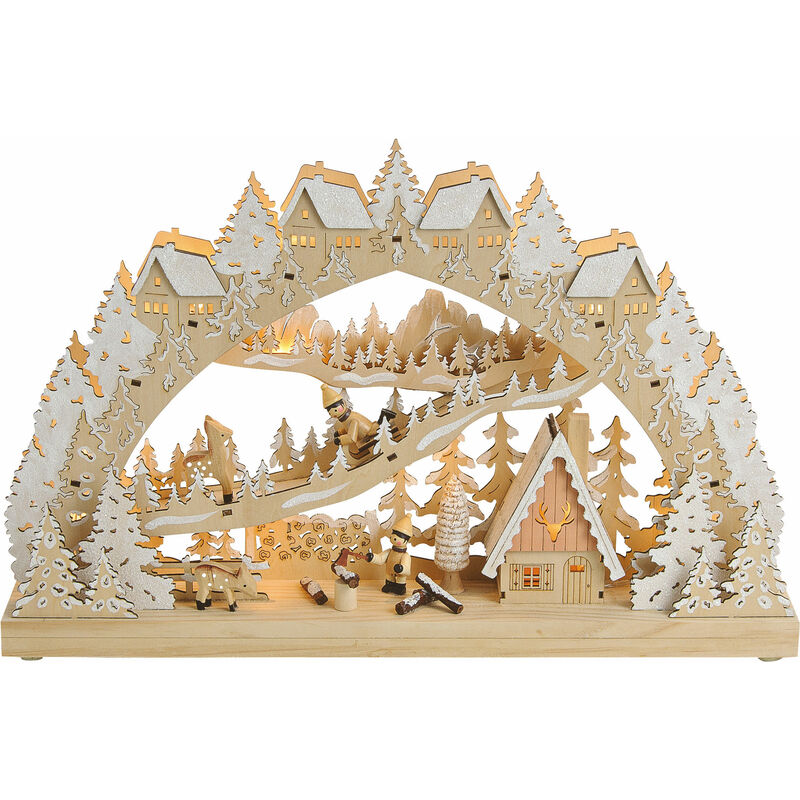 Spetebo - Holz Schwibbogen mit led Beleuchtung - 45 x 28 cm - Fenster Deko Motiv 'Kinder im Winterwald'