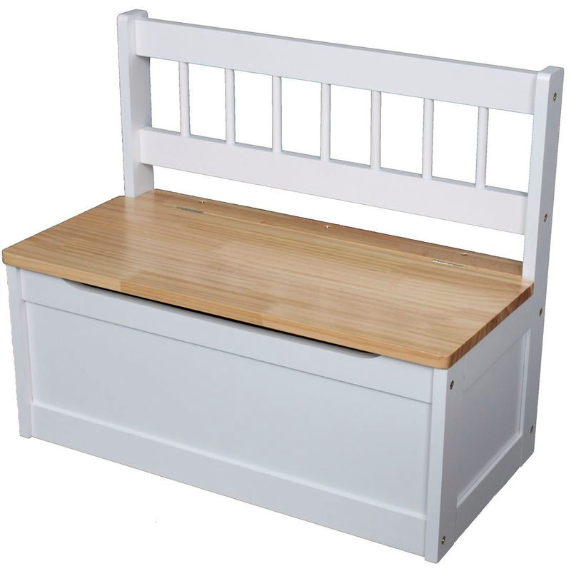 Kinder Holz Truhenbank 60 x 50 cm - weiß / natur - Kindermöbel Holzbank Sitzbank Sitztruhe mit Stauraum