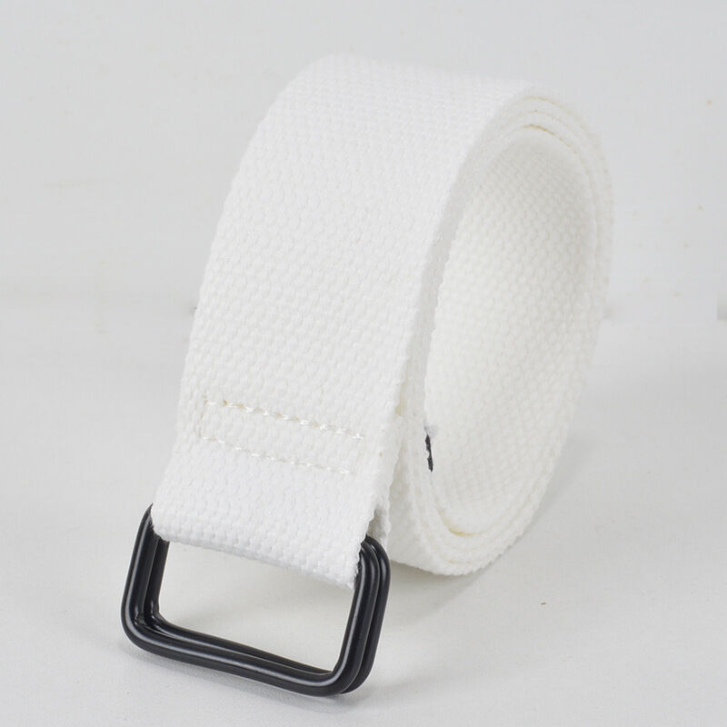 1 Canvas-Gürtel – 3,8 cm x 130 cm – Lässiger Gürtel mit Doppel-D-Ring – Für Damen und Herren geeignet – Weiß
