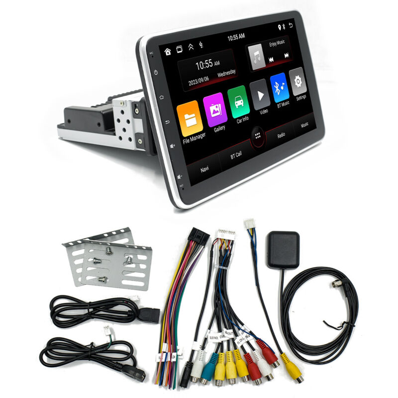 1-DIN-Autoradio mit 2 GB RAM und 64 GB Speicher, 10,1 Zoll Bildschirmdiagonale, drehbarem Display, Android 13, CarPlay (ohne Android Auto)