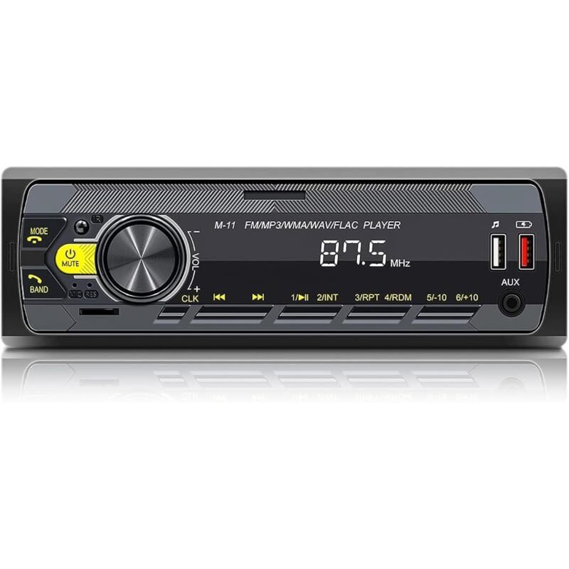 1-Din-Autoradio mit Bluetooth-Freisprecheinrichtung, Sprachassistent und Handy-App-Steuerung, FM-MP3-Player, 2 x USB, TF-Karte, AUX-Audio mit