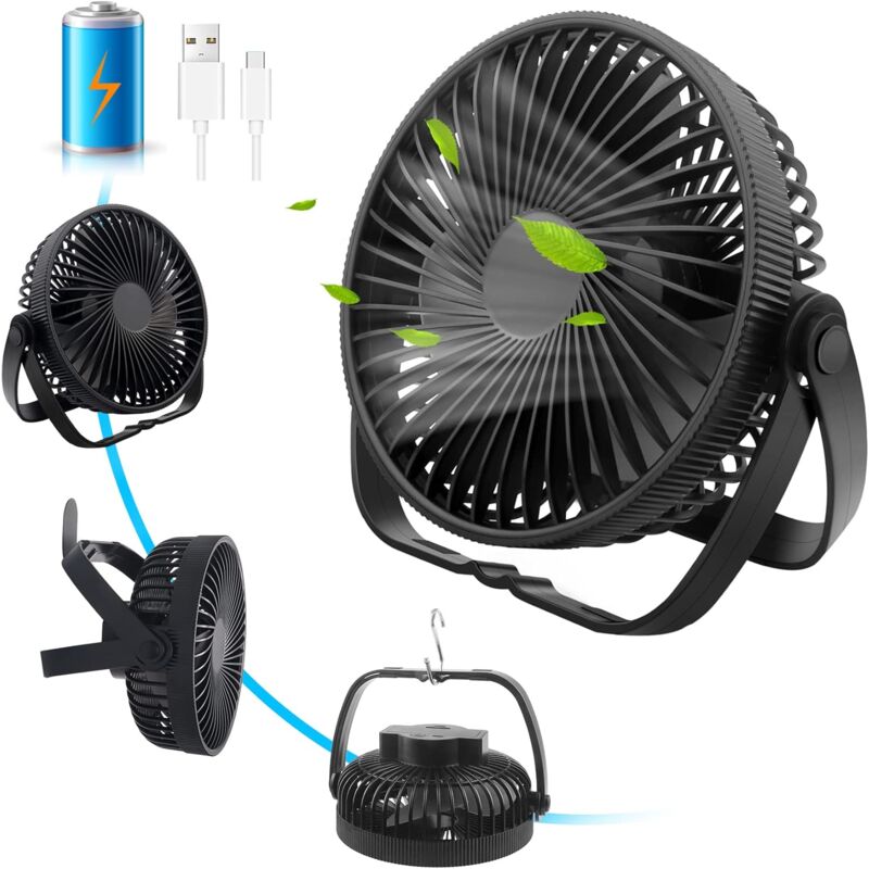 1-in-1-Tischventilator mit wiederaufladbarem Akku, leiser Tischventilator, leistungsstarker USB-Ventilator, tragbarer Mini-Ventilator mit 3