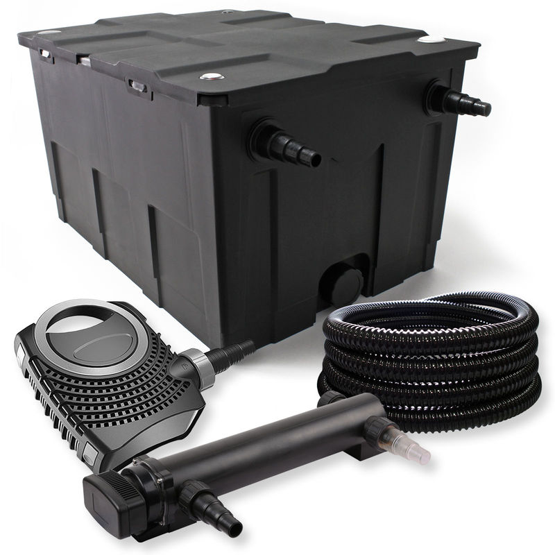 SunSun Komplettset: CBF-550 Teichfilter bis 60000 L Teichfilteranlage als Durchlauffilter, NEO7000 SuperEco Teichpumpe 7000l/h 50W, CUV-324