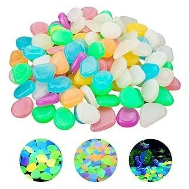 1 Packung farbige Leuchtsteine 100 Kieselsteine Aquarium Deko fluoreszierende Kieselsteine Aquarium Deko Steine ca. 1,8 bis 3 cm Deko Kieselsteine