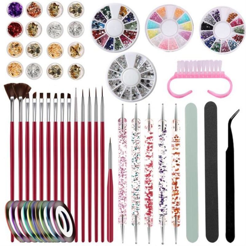1 Set Nagelkunst-Werkzeuge, bestehend aus Nagelpinseln und Nagelstiften, Maniküre-Strass-Nagelset