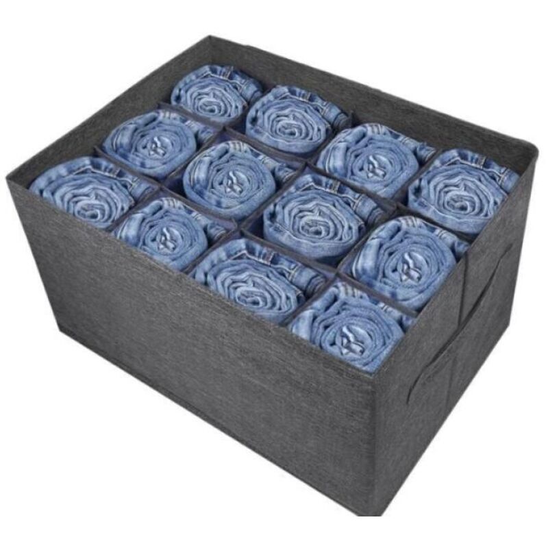 1 Stück) Grauer Kleiderschrank-Organizer, Kleidungs-Organizer mit 12 Fächern für Kleidung, Jeans, Hosen, Pullover, Handtücher, T-Shirts,