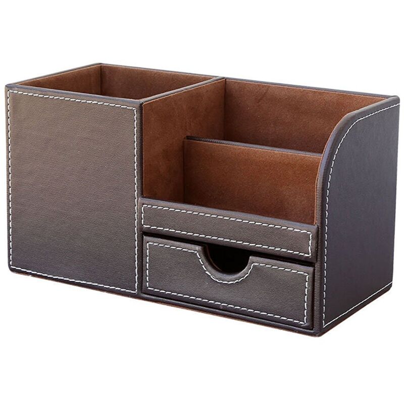 1 Stück PU-Leder Multifunktions-Schreibwaren-Organizer Aufbewahrungsbox für Stifte/Bleistifte, Handys, Visitenkarten, Fernbedienungshalter