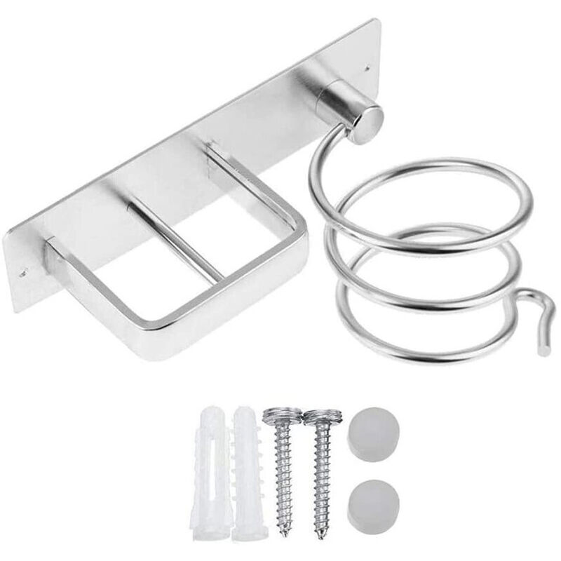 x silberner Haartrocknerhalter, Haartrocknerhalter aus Aluminium zur Wandmontage mit Kabelmanagement zur Aufbewahrung von Haartrockner, Glätteisen,