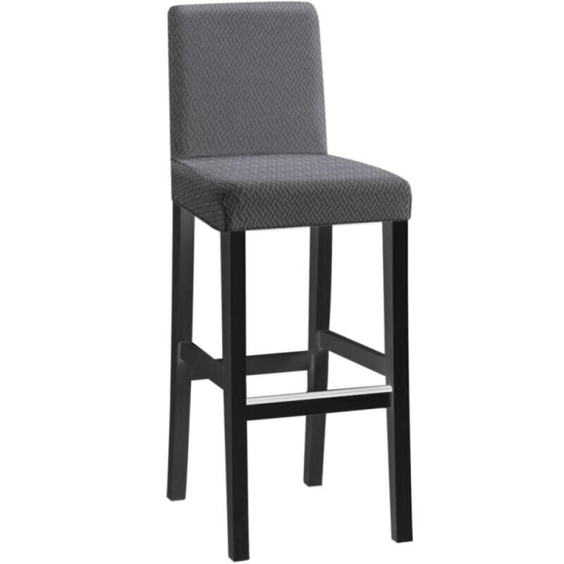 1 x Stuhlhusse aus Jacquard mit kurzer Rückenlehne und langer Karomuster Dunkelgrau, einteilige Stretch-Stuhlhussen, geeignet für die Dekoration von