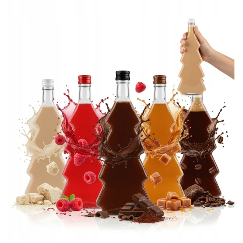 10 Glasflaschen WEIHNACHTSBAUM 500ml für Likör, Tinktur, Wein, Geschenk Weihnachten 0,5
