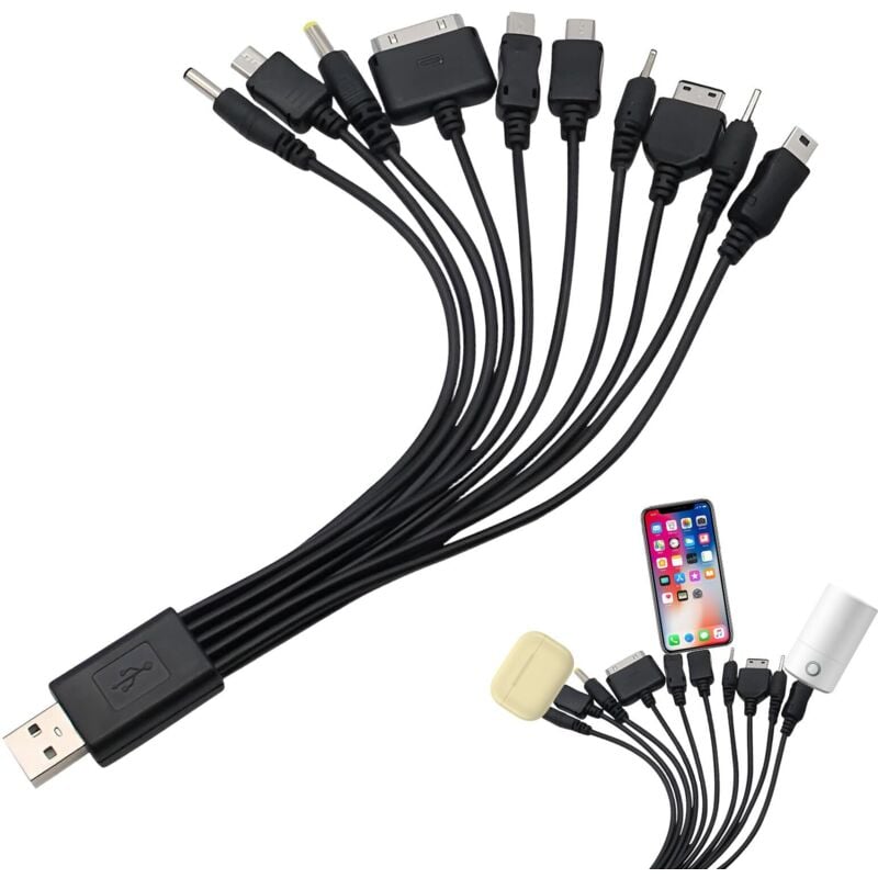 10-in-1-Universal-Telefonladegerät – Universal-Ladekabel mit mehreren Köpfen – USB-Ladekabel, kompatibel mit Samsung, LG, Huawei, ZTE und Sony