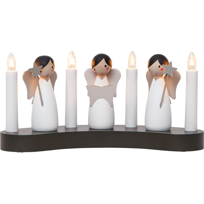 Star Trading Weihnachtsdeko Angel Choir von Star Trading, Kerzenständer mit 4 Glühbirnen E10 warmweiß, Weihnachtsfigur, Engel aus Holz,