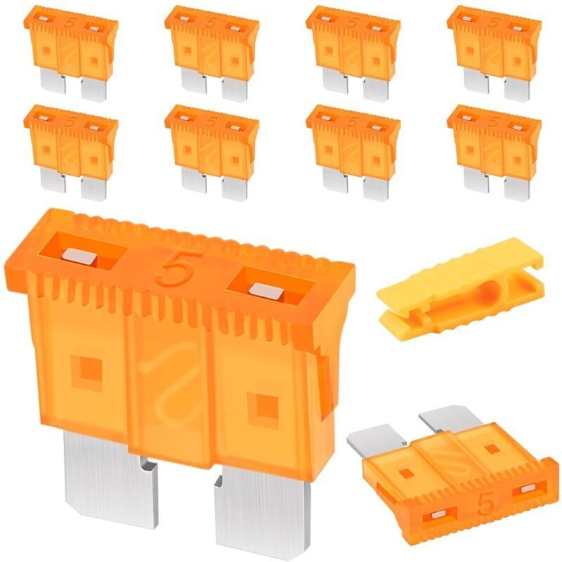10 Kfz-Sicherungen, Standard 5A Kfz-Sicherungen, Kfz-Sicherungen mit 1 Sicherungsauszieher für Auto/Wohnmobil/LKW/Motorrad/Boot