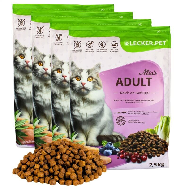 10 kg Lecker.Pet® Mia's Adult Herzhaftes Geflügel Katzenfutter Trockenfutter Vollnahrung