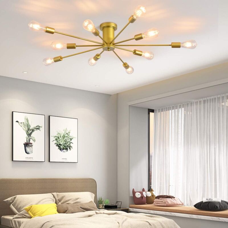 10 Lichter Moderner Kronleuchter Deckenleuchter Gold Industrielle Deckenlampe Mittelalter Semi Flush Mount Kronleuchter Deckenleuchte für Küche