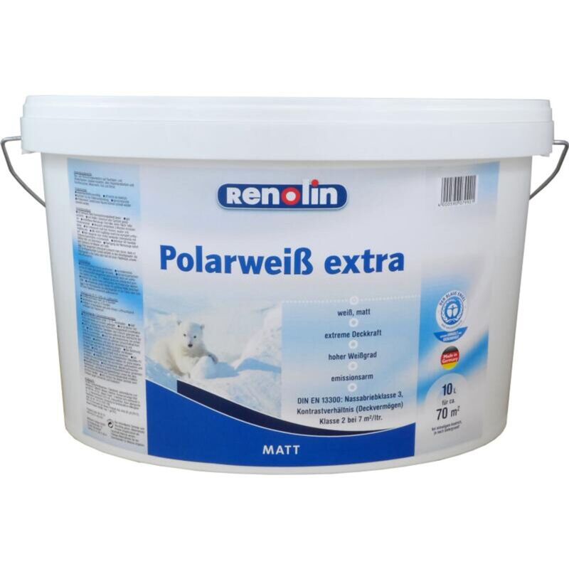 10 Liter Renolin Polarweiß Wandfarbe extra 70m² weiß matt extreme Deckkraft