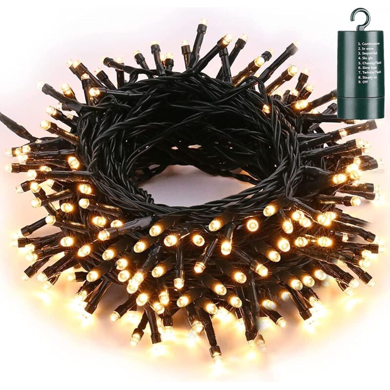 10 m lange, batteriebetriebene Lichterkette mit 100 LEDs, warmweiße Weihnachtsbeleuchtung mit 8 Beleuchtungsmodi und Speicherfunktion für die