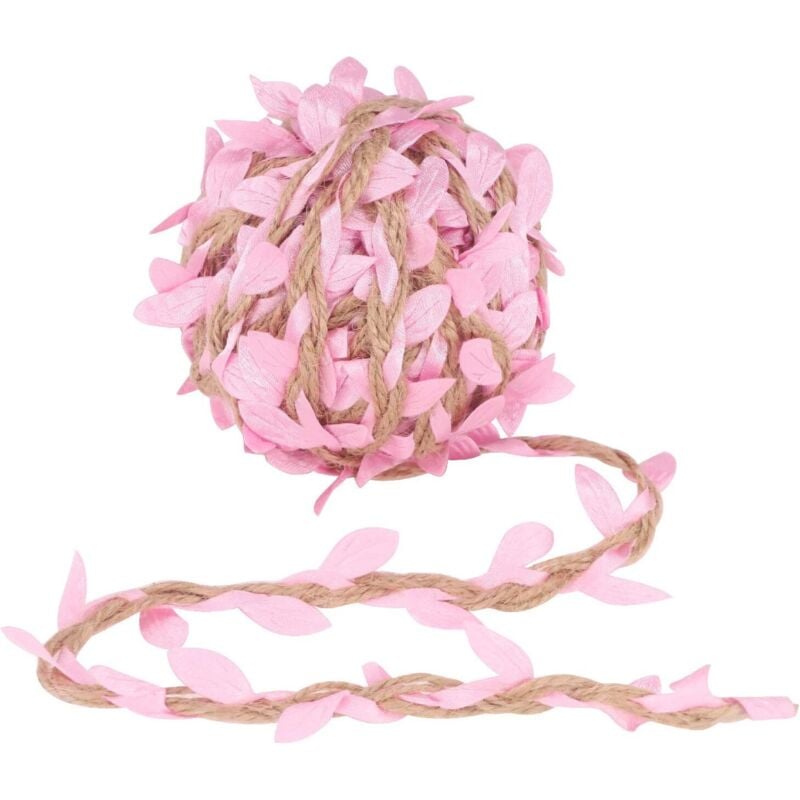 Linghhang - 10 m natürliches Juteseil (rosa), Hanf-Handschnur, Sackleinenblätter, Blattbesatzband, verziert mit Weinreben für Heimwerker, Basteln,