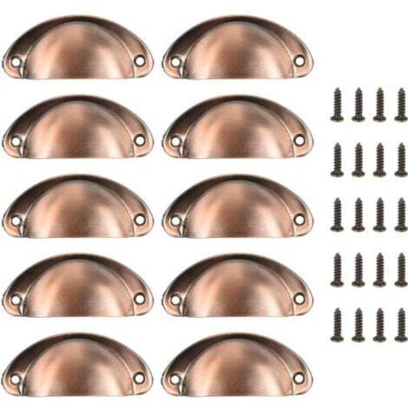 10 Muschelgriffe, Vintage-Schubladengriffe, Retro-Halbkreis-Küchenschranktürgriffe und -knöpfe, Möbel-Kommodentürgriffe (Vintage-Rot)