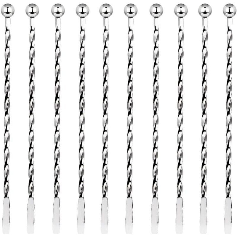 10 Stück Cocktailrührer, Premium-Cocktailrührer aus Edelstahl, 19,1 cm, Spiralmuster, Cocktaillöffel, Bar-Rührlöffel für Eis, Kaffee, Getränke,