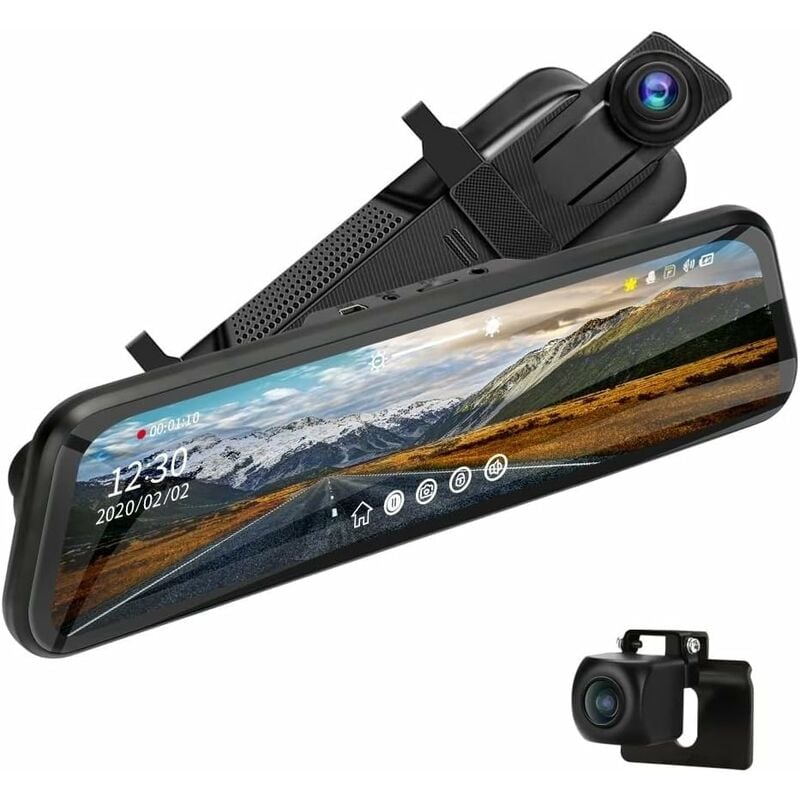 Aiperq - 10'' Rückfahrkamera-Spiegel-Dashcam mit Kabelsatz, 24-Stunden-Parküberwachung Dashcam Auto-Rückspiegel 10'' Full hd 1080P Touchscreen 170°