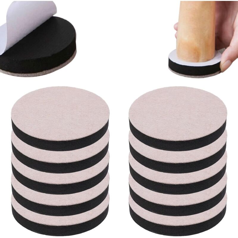 10 selbstklebende Filzgleiter – Rund Ø 6,5 cm – für Tische, Stühle, Sofas, Betten und Kleiderschränke