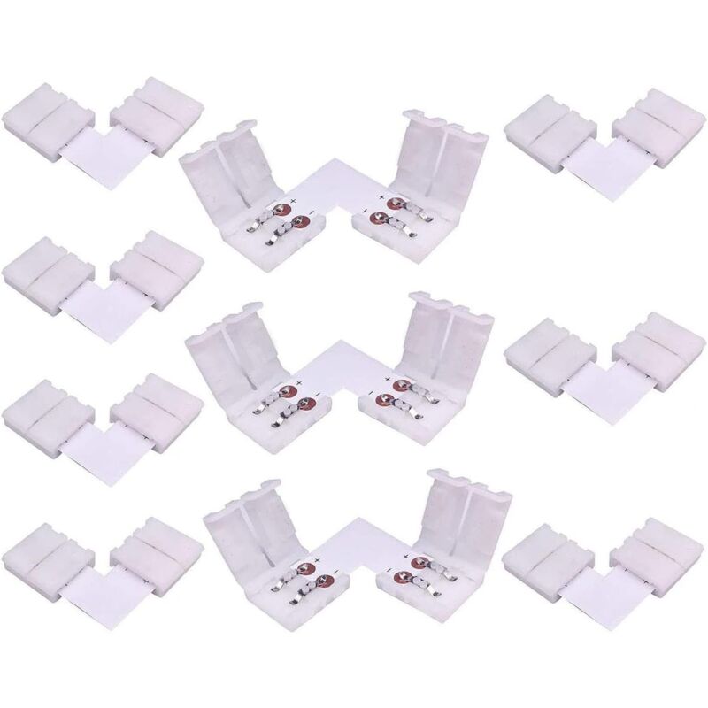 Ersandy - 10 Stück 2-poliger LED-Streifen-Stecker, L-förmiger LED-Streifen-Eckverbinder, rechtwinkliger Schnellverbinder für 10 mm breite einfarbige
