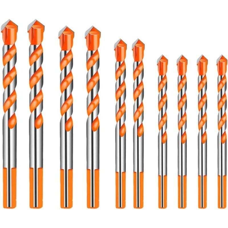 10 Stück Fliesen- und Glasbohrer, Mehrmaterial, Dreieck, Porzellan, Metall, Bohren für Fliesen, Beton, Ziegel, Glas, Kunststoff, Marmor, Spiegel,