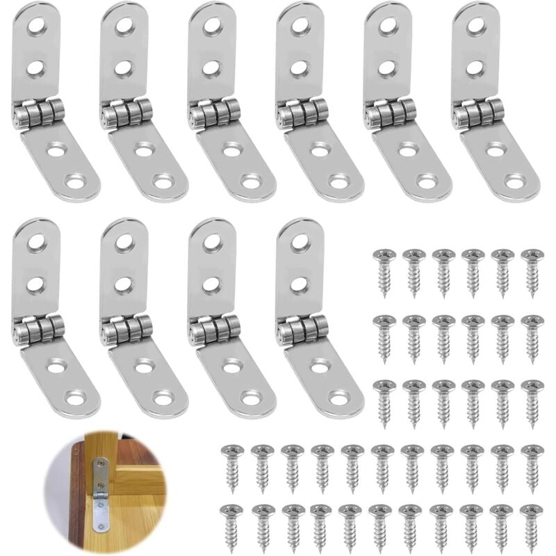 10 Stück Klappscharniere, 180° runde Klappscharniere aus Edelstahl mit 40 Schrauben für Klapptische, Schränke, Kleiderschränke, Holzkisten, Möbel,